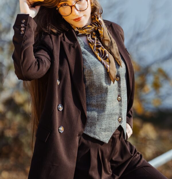 1Z4A5745 Blazer Croisé & Pantalon Large – Marron Chocolat Noir – Nouvelle Collection Noblesse