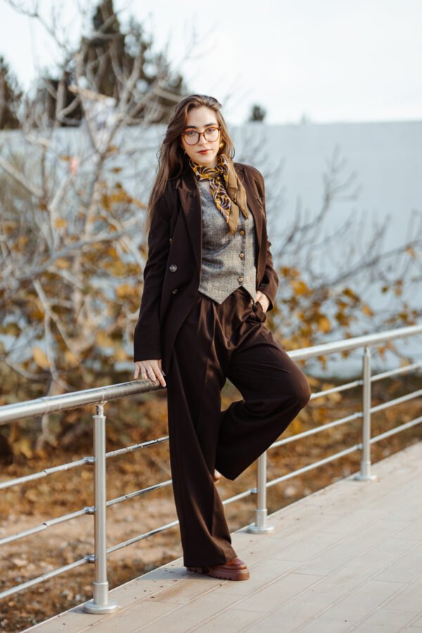 1Z4A5756 Blazer Croisé & Pantalon Large – Marron Chocolat Noir – Nouvelle Collection Noblesse