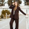 1Z4A5801 Blazer Croisé & Pantalon Large – Marron Chocolat Noir – Nouvelle Collection Noblesse