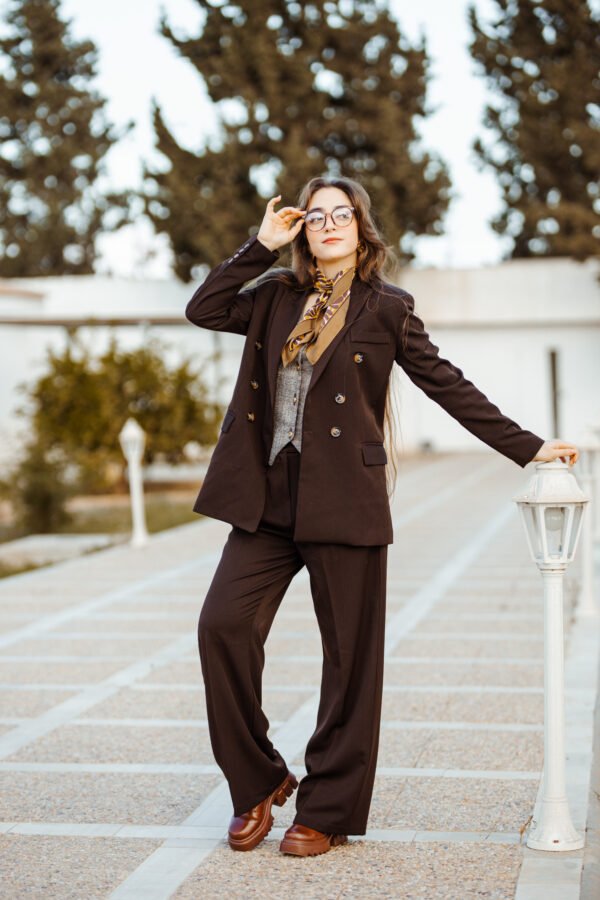 1Z4A5801 Blazer Croisé & Pantalon Large – Marron Chocolat Noir – Nouvelle Collection Noblesse