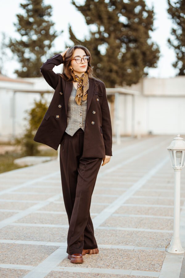 1Z4A5811 Blazer Croisé & Pantalon Large – Marron Chocolat Noir – Nouvelle Collection Noblesse