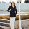 1Z4A6123 Blazer Croisé-Bleu Marine & Pantalon Large – Blanc : Collection Noblesse