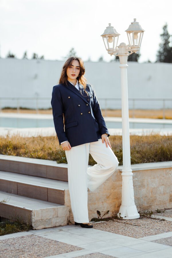 1Z4A6129 Blazer Croisé-Bleu Marine & Pantalon Large – Blanc : Collection Noblesse