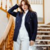 1Z4A6289 Blazer Croisé-Bleu Marine & Pantalon Large – Blanc : Collection Noblesse