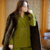 Blazer Croisé & Pantalon Large – Vert Olive– Collection Noblesse