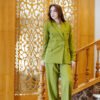 Blazer Croisé & Pantalon Large – Vert Olive– Collection Noblesse