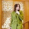 Blazer Croisé & Pantalon Large – Vert Olive– Collection Noblesse