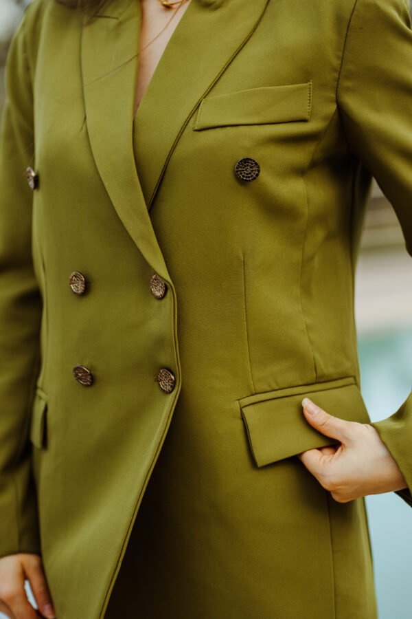 Blazer Croisé & Pantalon Large – Vert Olive– Collection Noblesse