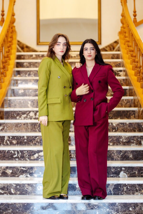 1Z4A6727 Blazer Croisé & Pantalon Large - Rouge Burgundy - Nouvelle Collection Noblesse