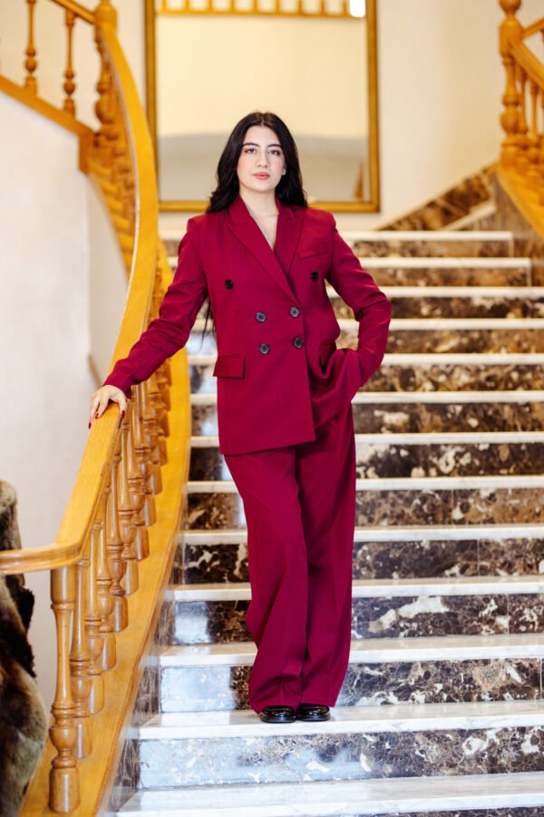 1Z4A6751 Blazer Croisé & Pantalon Large - Rouge Burgundy - Nouvelle Collection Noblesse