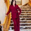 1Z4A6752 Blazer Croisé & Pantalon Large - Rouge Burgundy - Nouvelle Collection Noblesse