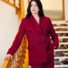 1Z4A6760 Blazer Croisé & Pantalon Large - Rouge Burgundy - Nouvelle Collection Noblesse