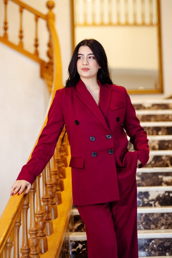 1Z4A6760 Blazer Croisé & Pantalon Large - Rouge Burgundy - Nouvelle Collection Noblesse