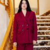 1Z4A6768 Blazer Croisé & Pantalon Large - Rouge Burgundy - Nouvelle Collection Noblesse