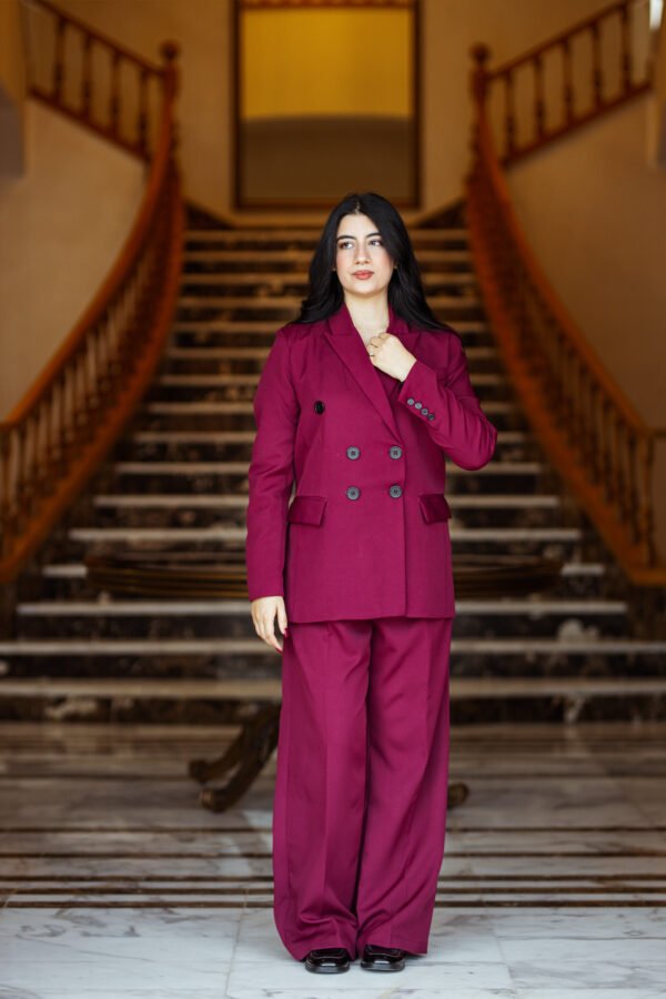 1Z4A6781 Blazer Croisé & Pantalon Large - Rouge Burgundy - Nouvelle Collection Noblesse