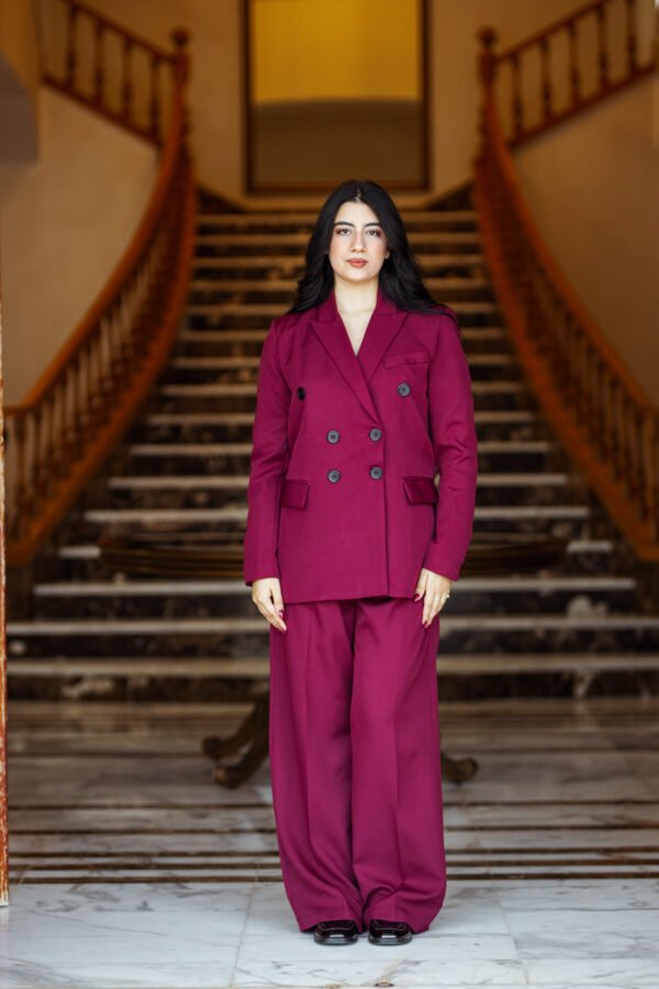 1Z4A6782 Blazer Croisé & Pantalon Large - Rouge Burgundy - Nouvelle Collection Noblesse