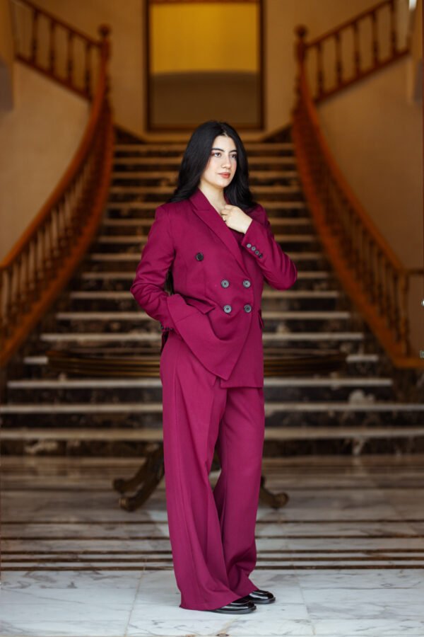 1Z4A6790 Blazer Croisé & Pantalon Large - Rouge Burgundy - Nouvelle Collection Noblesse