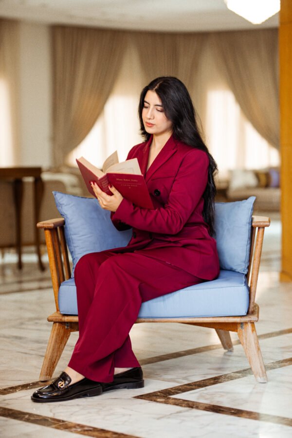 1Z4A6818 Blazer Croisé & Pantalon Large - Rouge Burgundy - Nouvelle Collection Noblesse