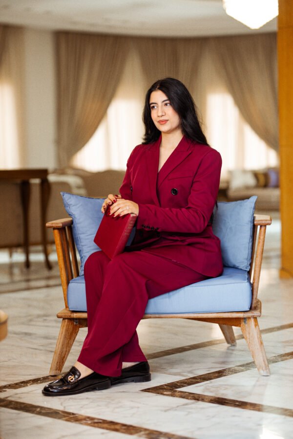 1Z4A6829 Blazer Croisé & Pantalon Large - Rouge Burgundy - Nouvelle Collection Noblesse