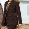 255 Blazer Croisé & Pantalon Large – Marron Chocolat Noir – Nouvelle Collection Noblesse