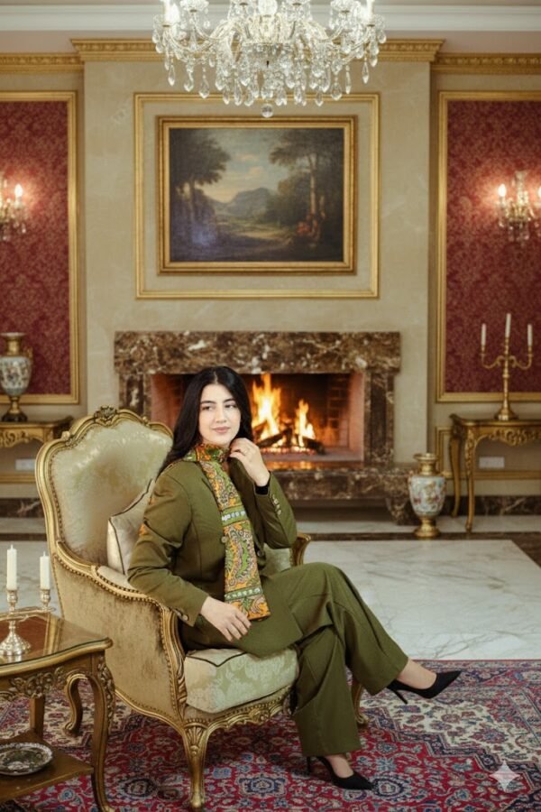 unnamed Blazer Croisé & Pantalon Large – vert kaki - Collection Noblesse