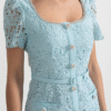 12 Robe Midi en Dentelle Guipure Bleu Ciel – à motifs floraux
