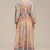 Robe longue fluide imprimé floral pastel – élégance bohème raffinée