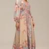 Robe longue fluide imprimé floral pastel – élégance bohème raffinée