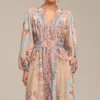 Robe longue fluide imprimé floral pastel – élégance bohème raffinée