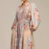Robe longue fluide imprimé floral pastel – élégance bohème raffinée